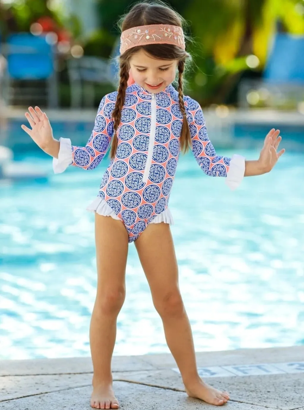 Girls Dive Deep Rash Guard One Piece Swimsuit
