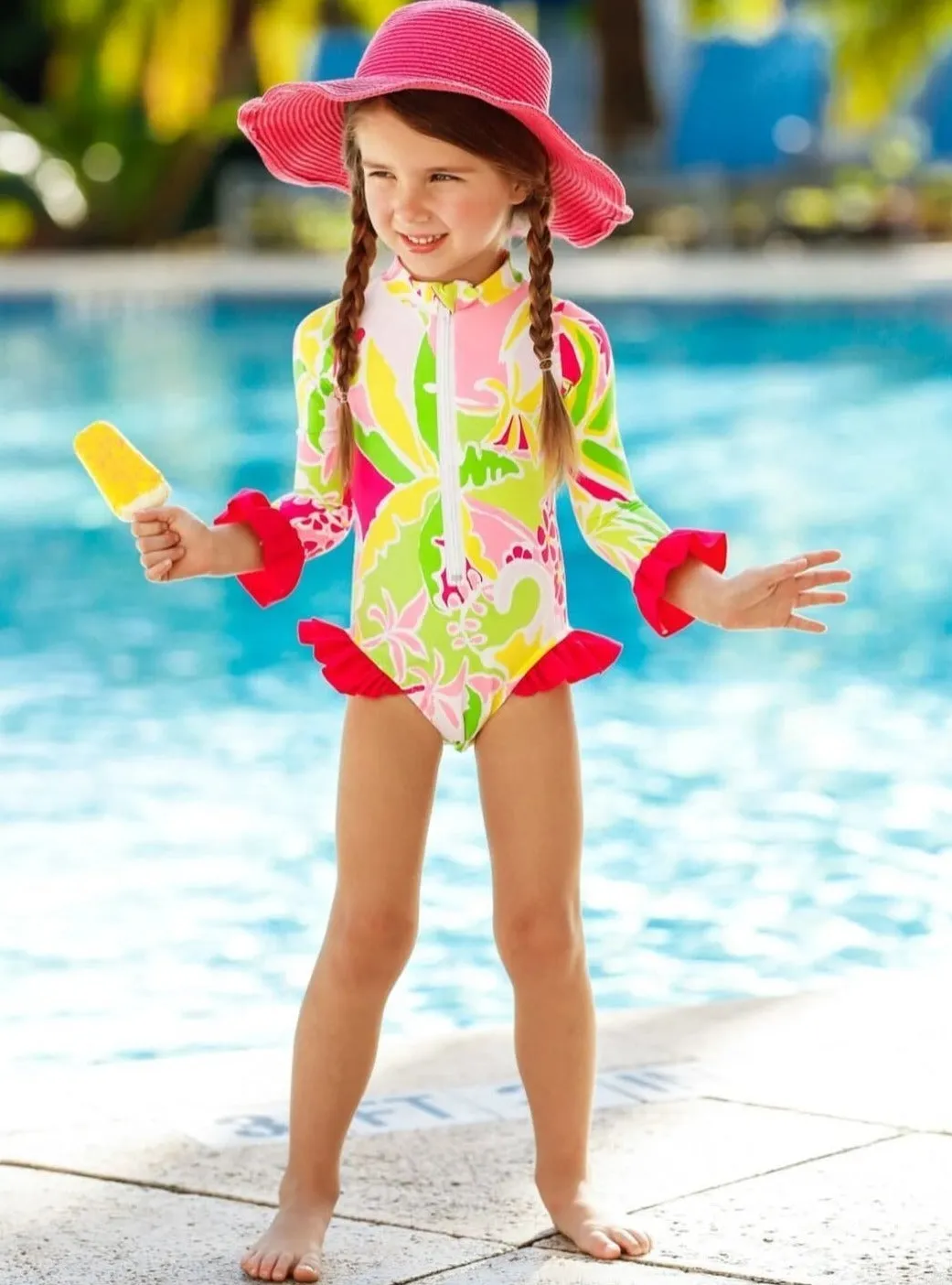 Girls Dive Deep Rash Guard One Piece Swimsuit