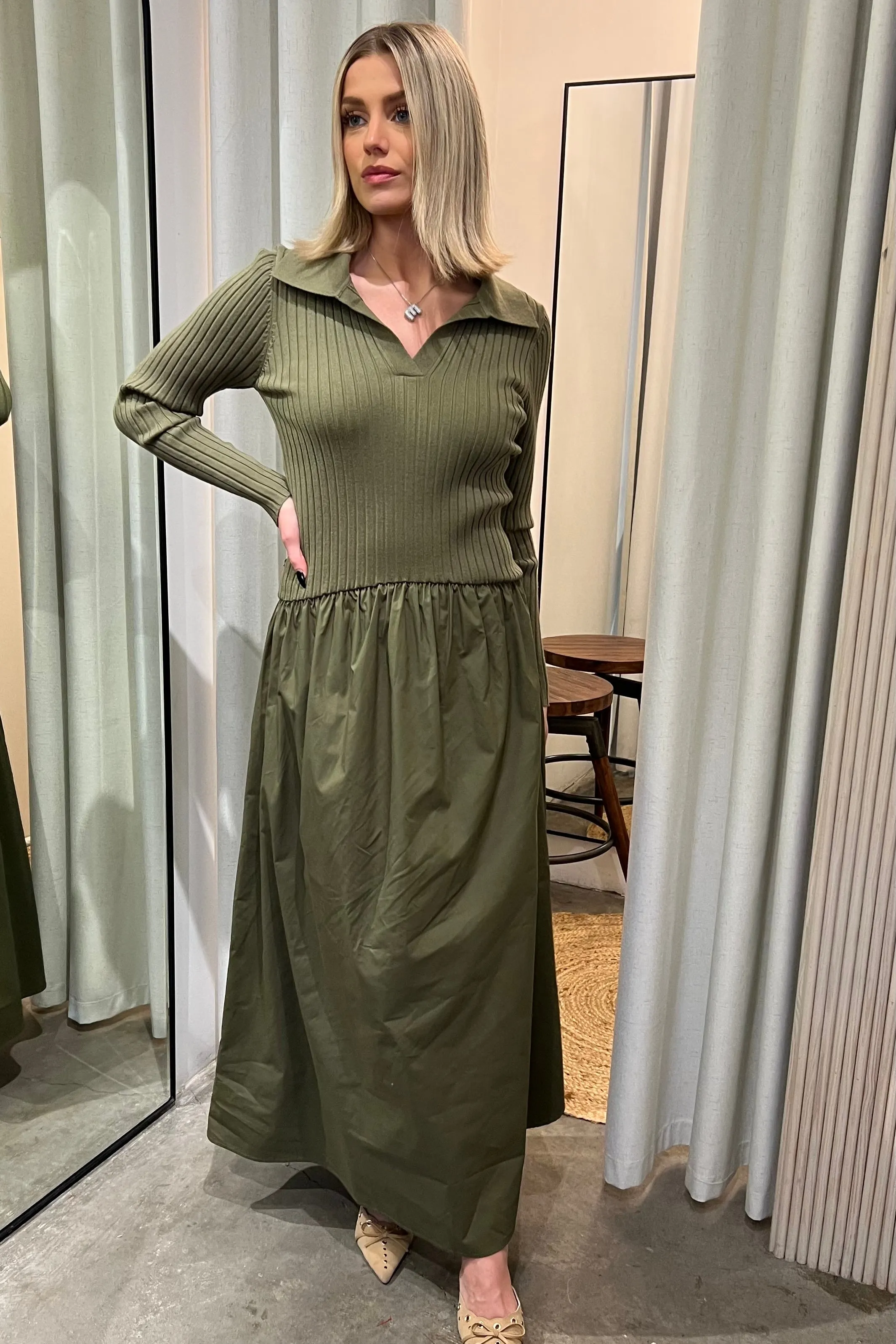 HILLSIDE OLIVE POLO DRESS