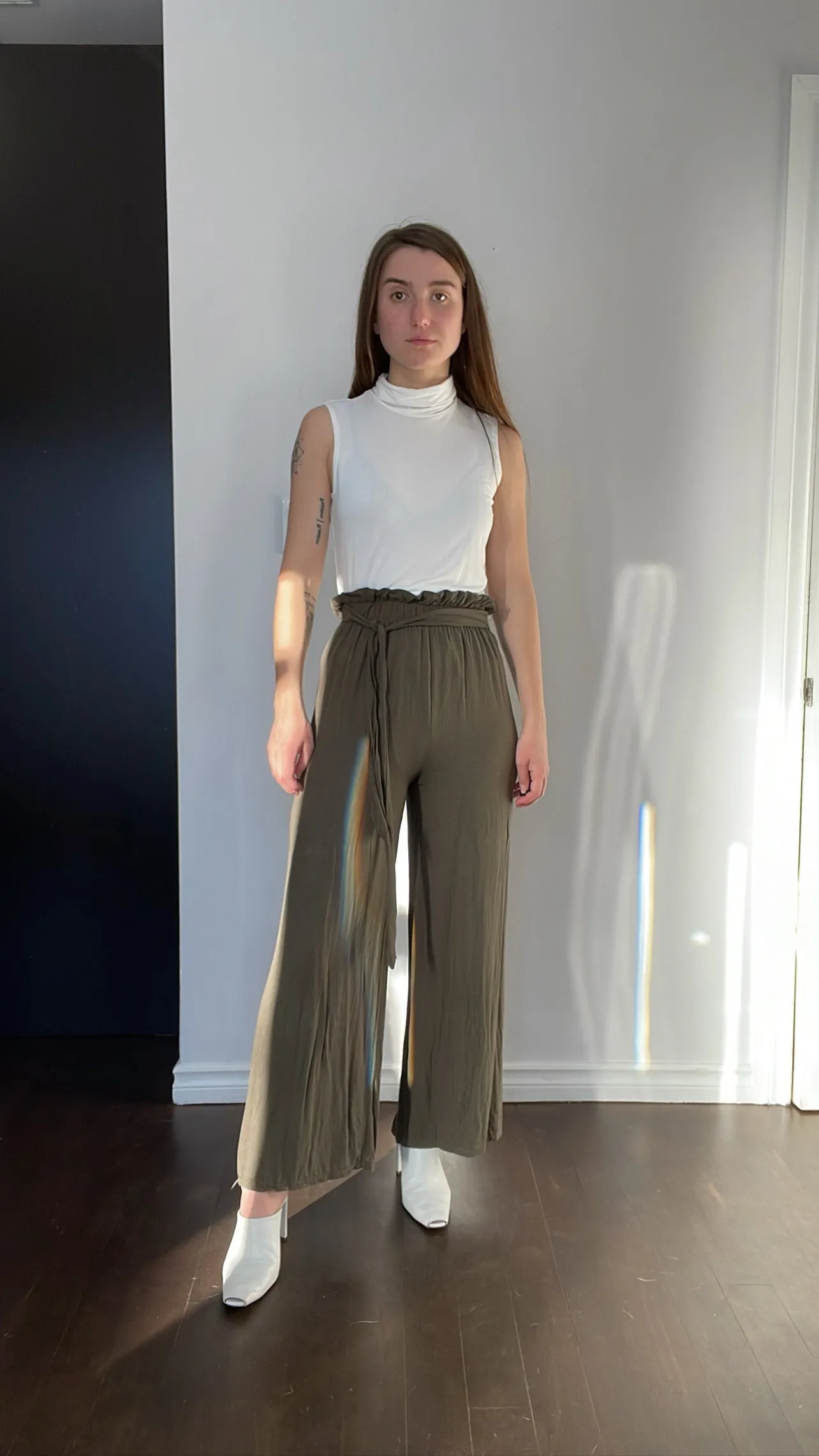 Italian Olive Paperbag Culottes - XS