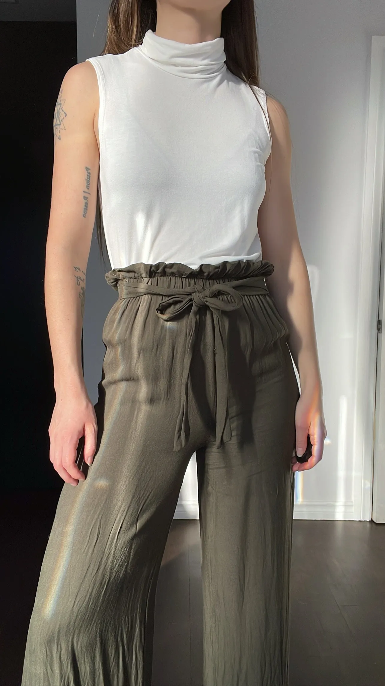 Italian Olive Paperbag Culottes - XS