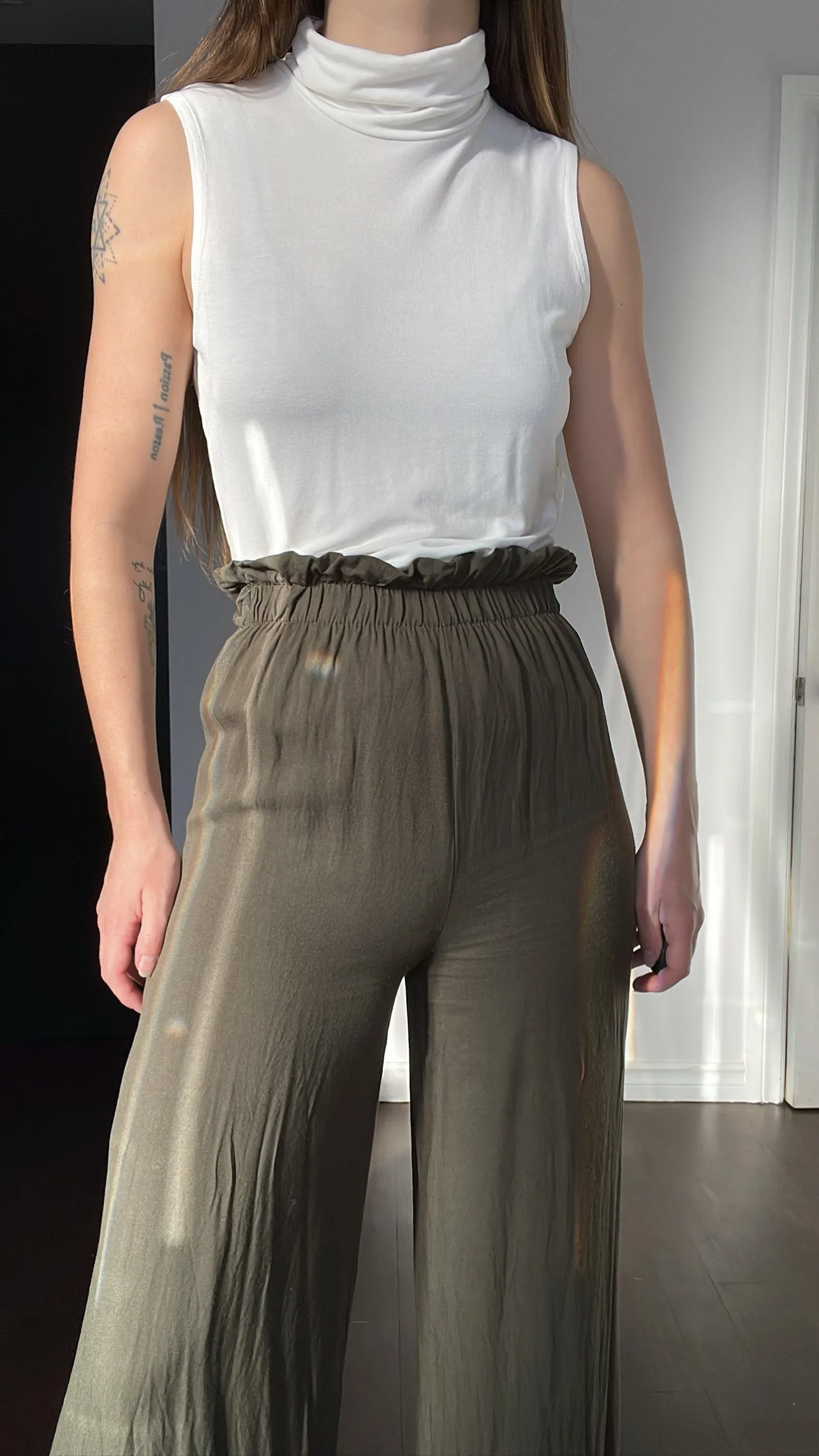 Italian Olive Paperbag Culottes - XS
