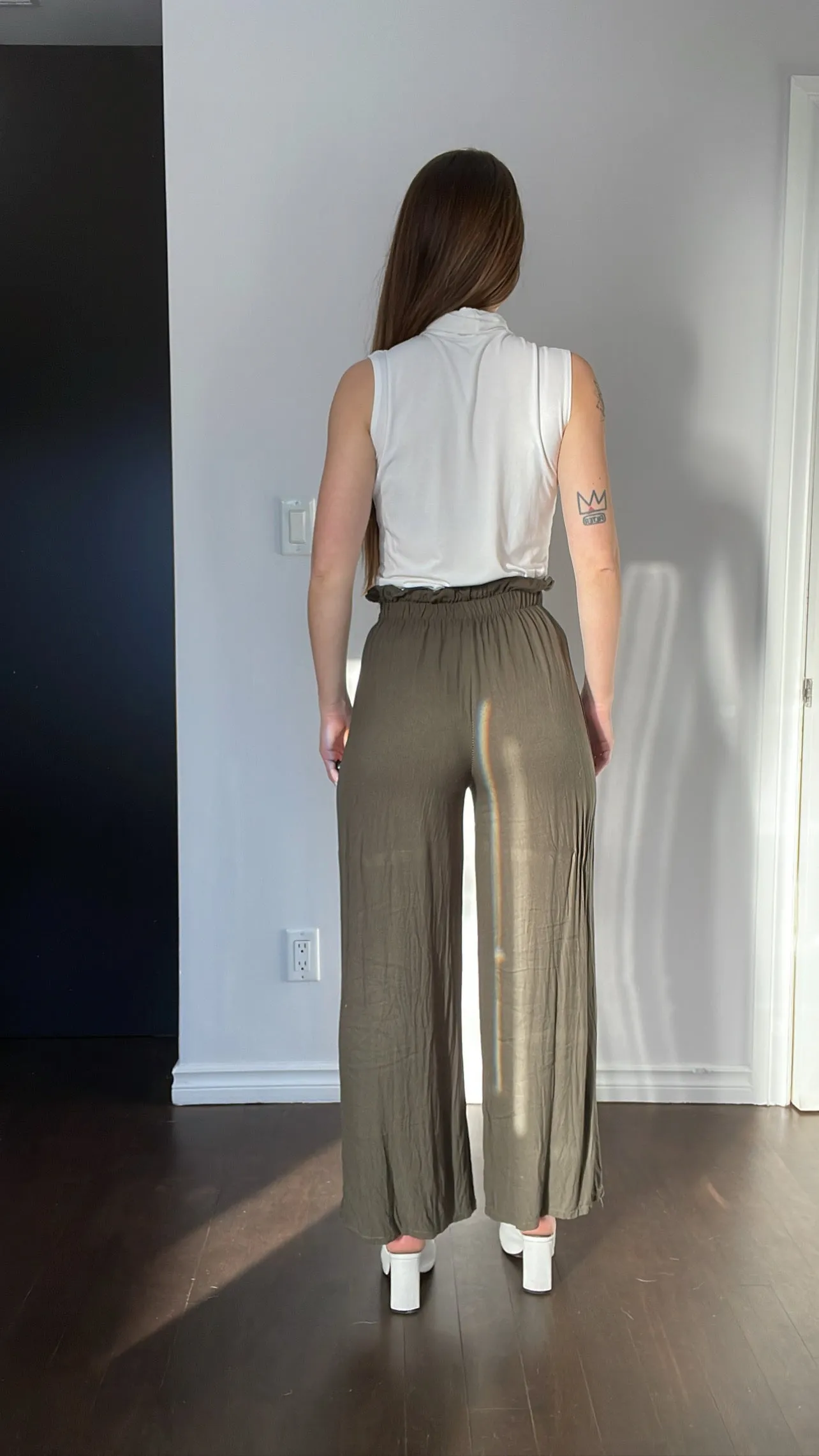Italian Olive Paperbag Culottes - XS