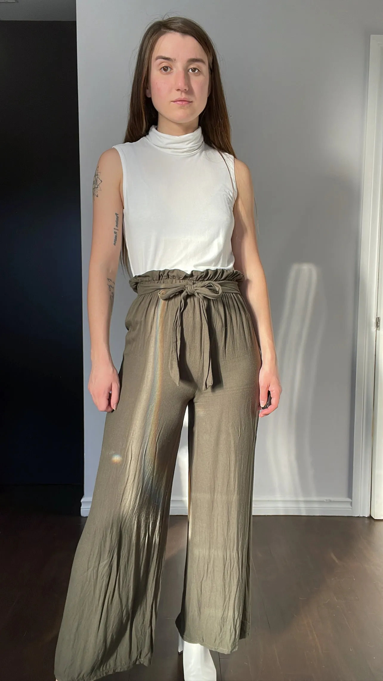 Italian Olive Paperbag Culottes - XS