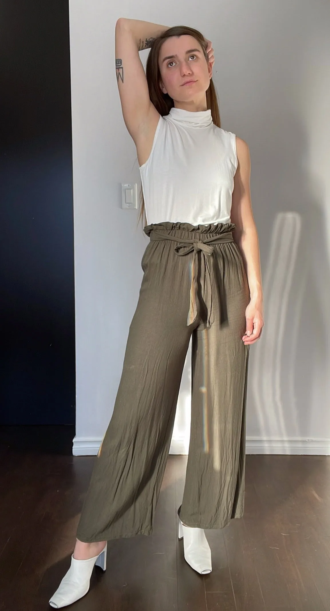 Italian Olive Paperbag Culottes - XS