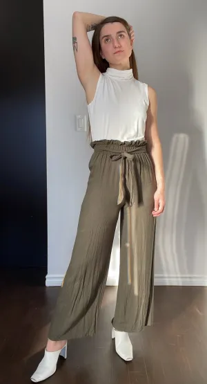 Italian Olive Paperbag Culottes - XS