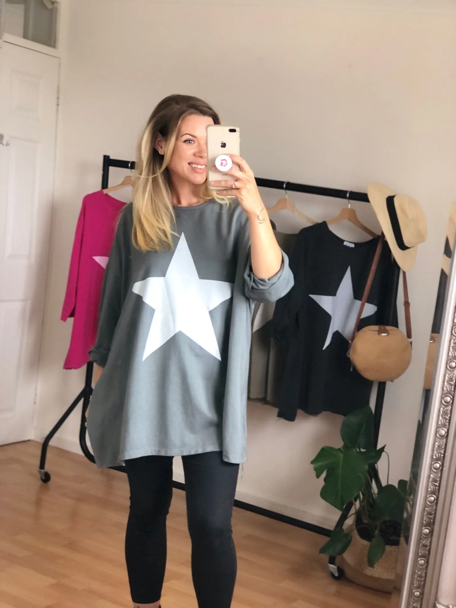 Light Grey Star Print Oversized Top