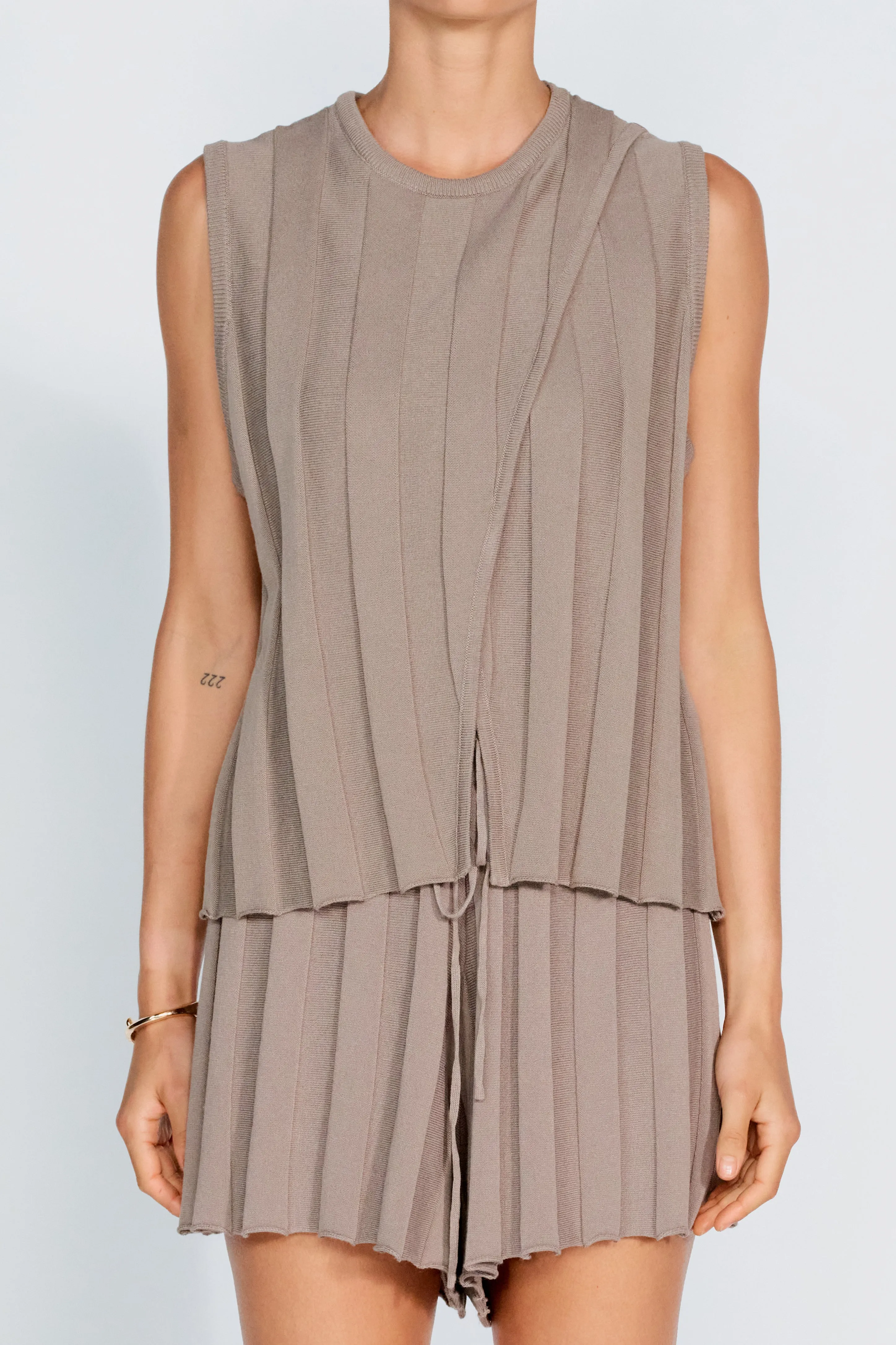 Lulu Wrap Knit Tank - Taupe