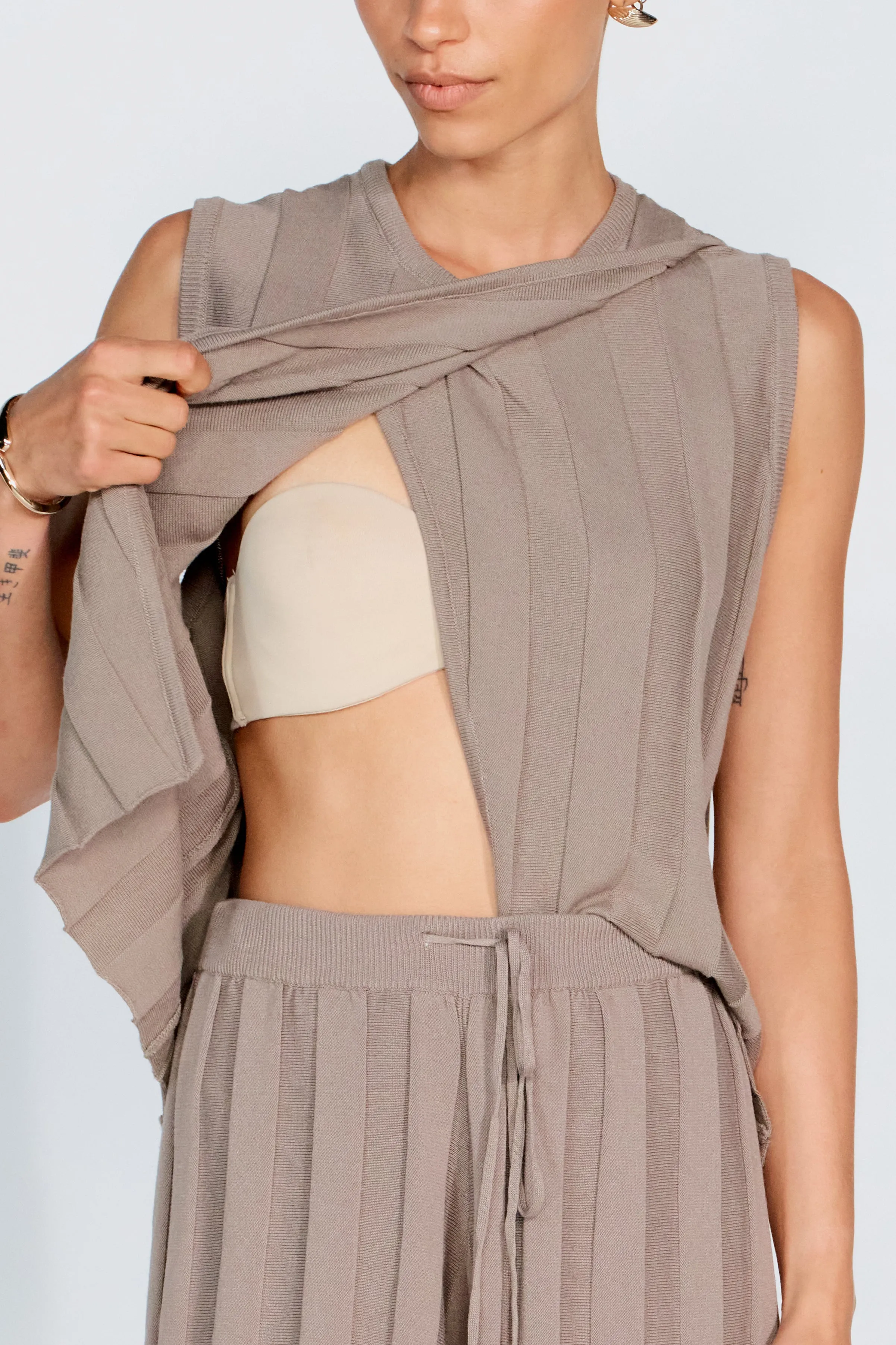 Lulu Wrap Knit Tank - Taupe