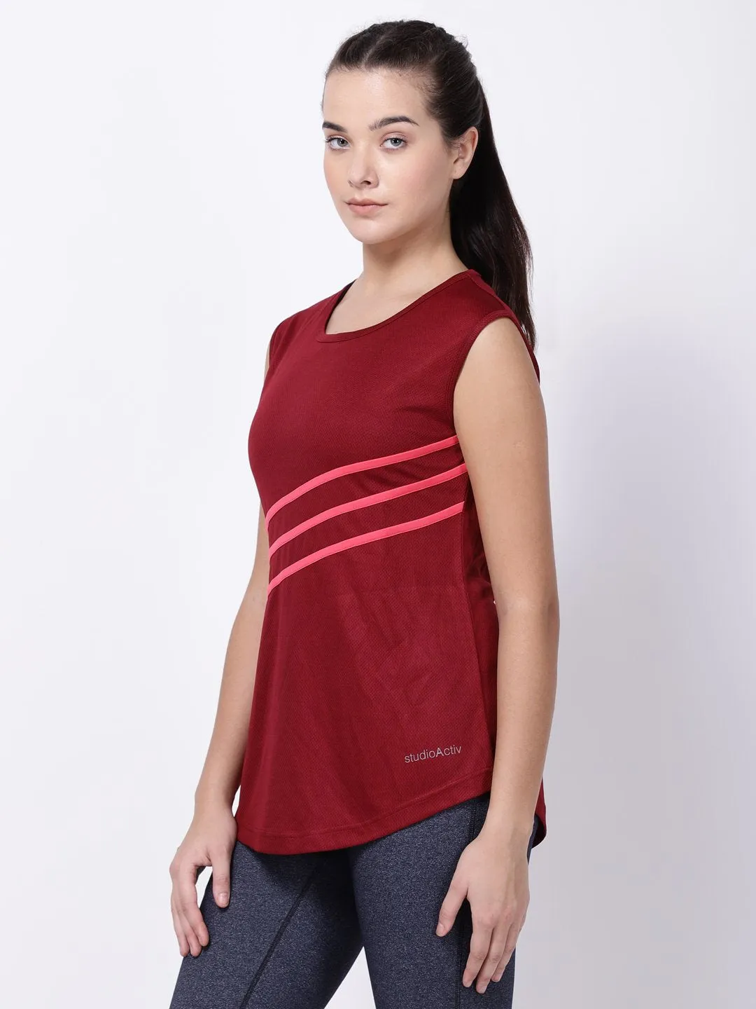 Maroon-Pink Sleeveless Style Diva Tunic
