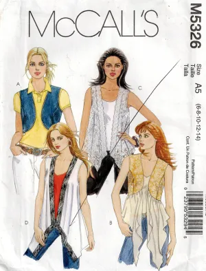 McCall's M5326 Womens Lined & Unlined Draped Vests Out Of Print Sewing Pattern Sizes 6 - 14 UNCUT Factory Folded