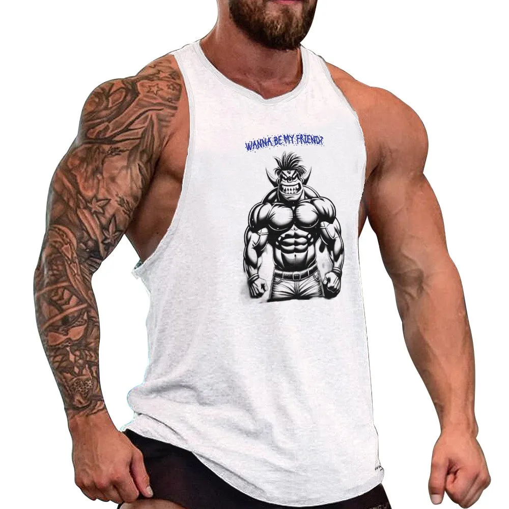 Men's Full print vest fitness swole wanna be my friend print
