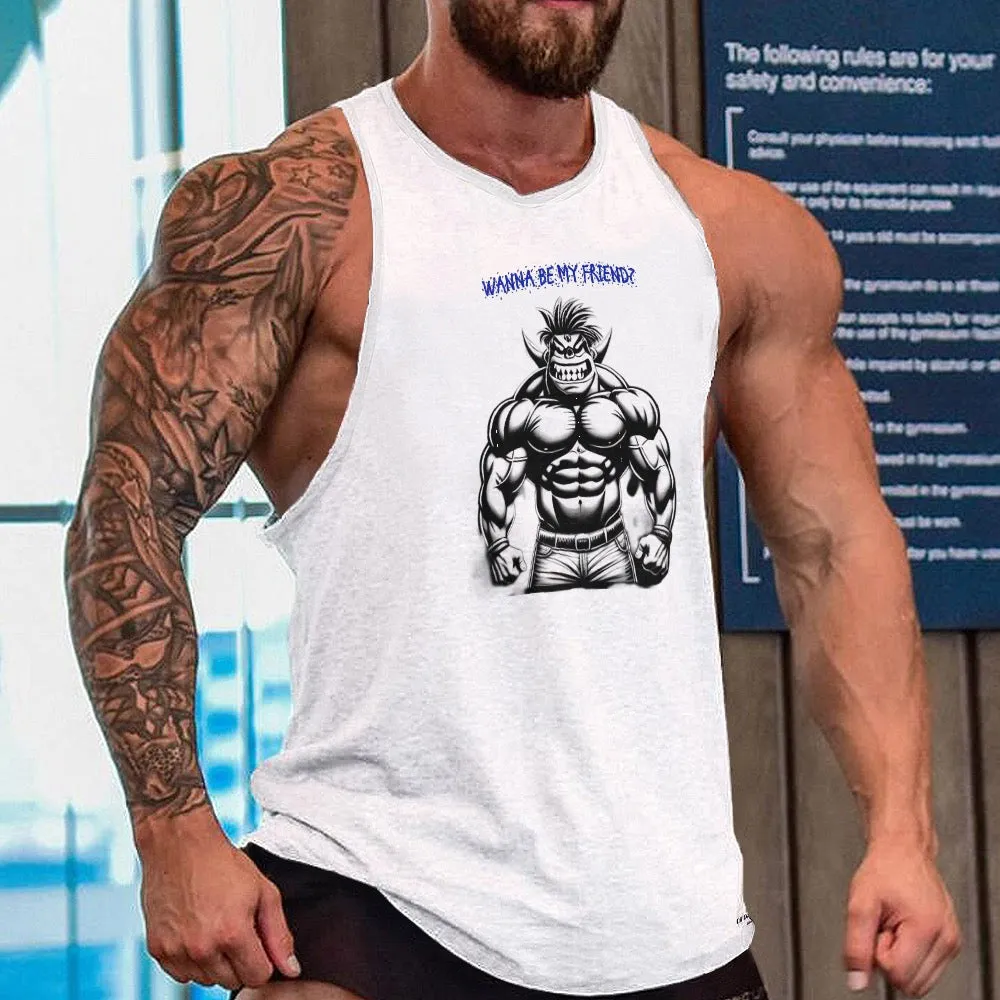 Men's Full print vest fitness swole wanna be my friend print