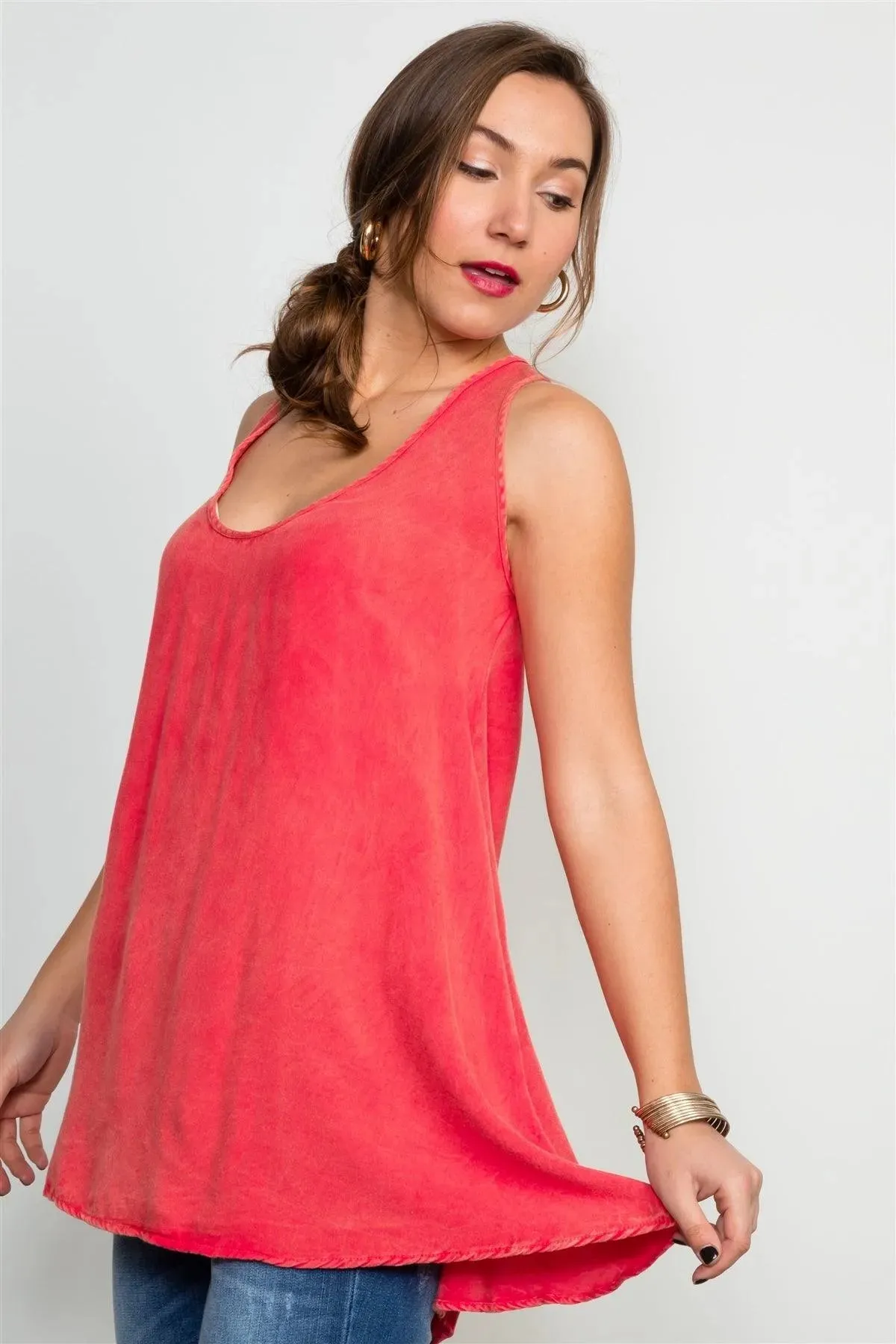 Mineral Wash Rust Low Back Swing Oversize Tunic Mini Dress / 3-1-1