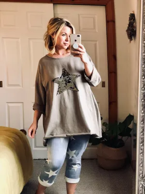 Mocha Sequin Star Oversized Top