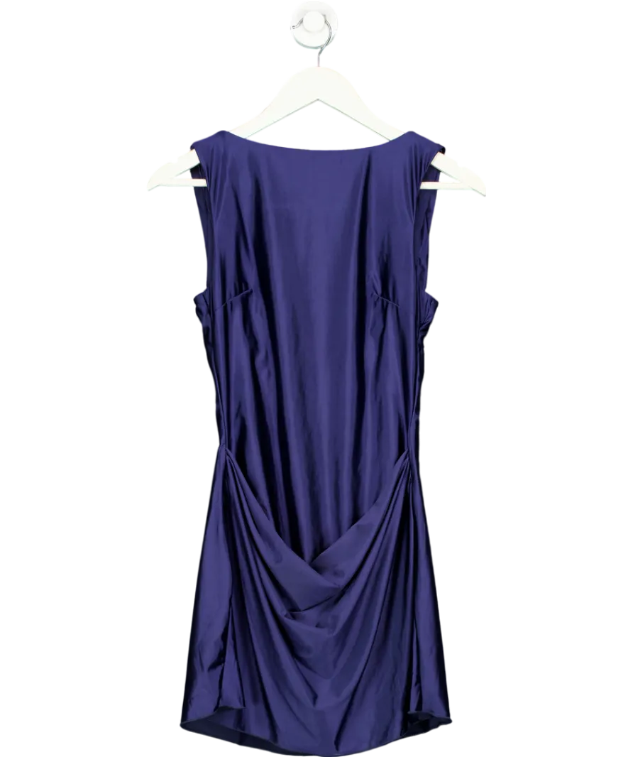 Oh Polly Blue Monnie  Draped Pearl Detail Open-back A-line Mini Dress In True Navy UK 6