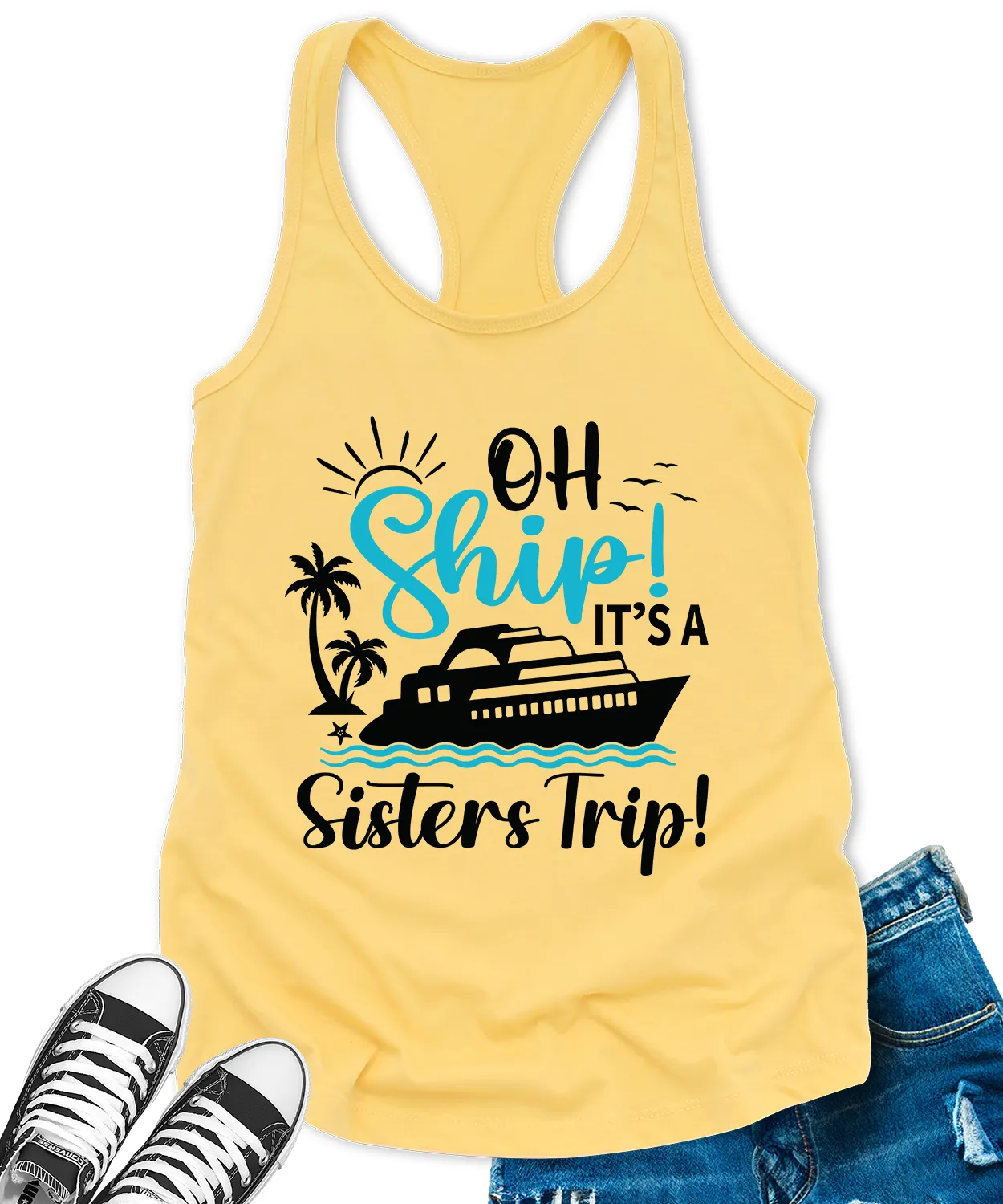 Oh Ship Its A Sisters Trip Cruise Tank Tops for Women Letter Print Sleeveless Summer Racerback Top