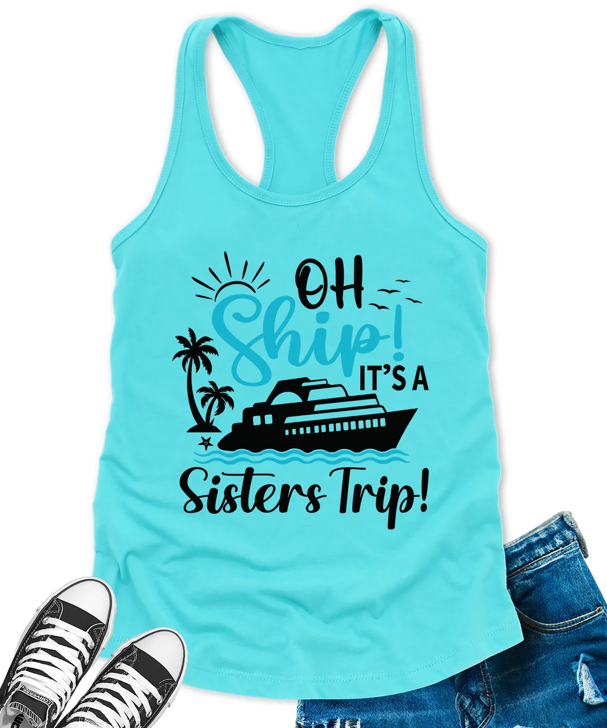 Oh Ship Its A Sisters Trip Cruise Tank Tops for Women Letter Print Sleeveless Summer Racerback Top