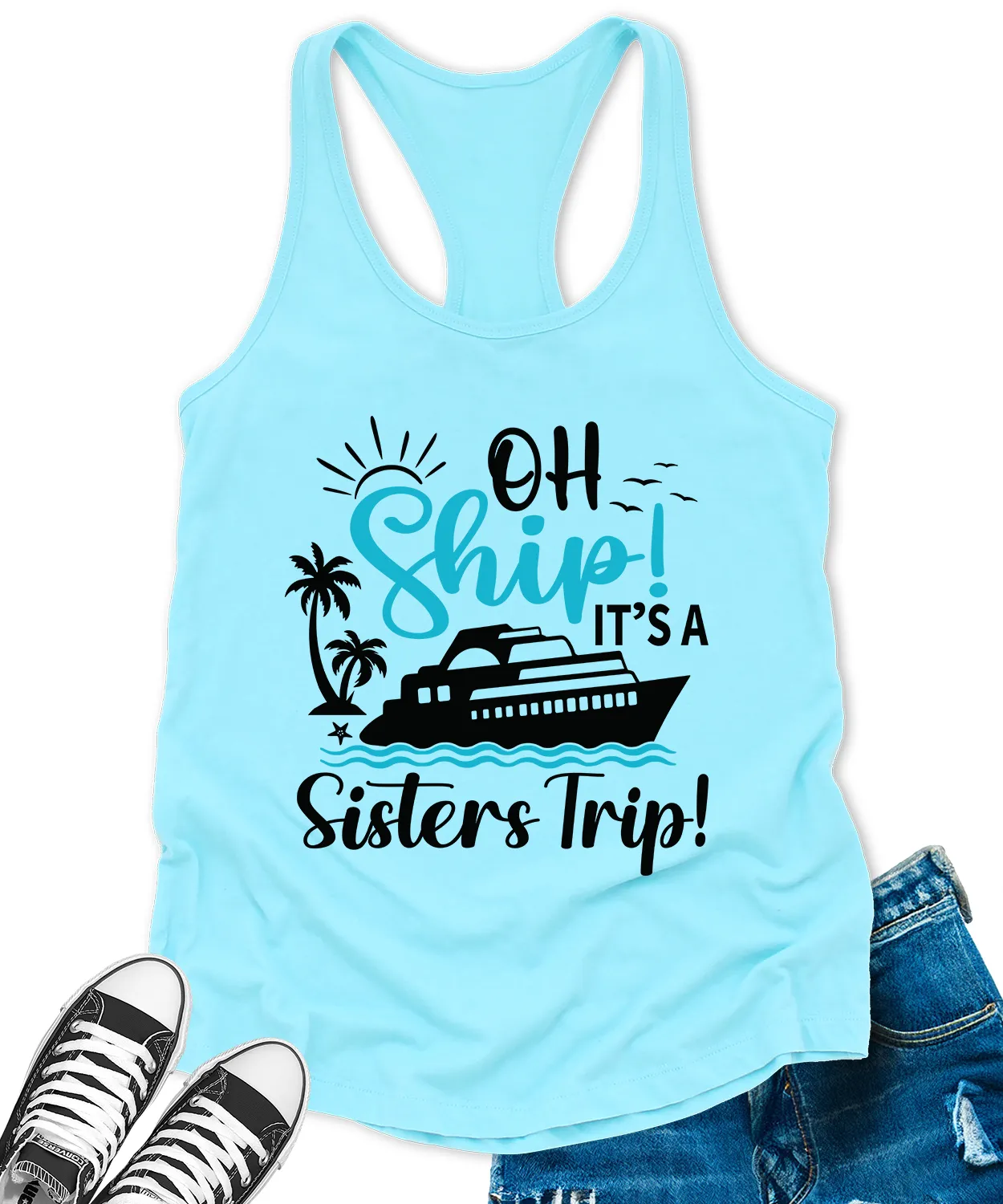 Oh Ship Its A Sisters Trip Cruise Tank Tops for Women Letter Print Sleeveless Summer Racerback Top