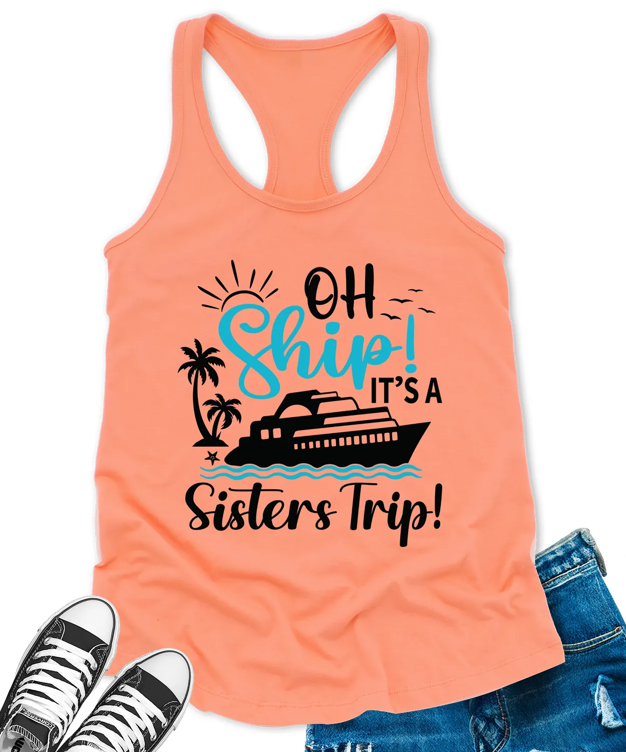 Oh Ship Its A Sisters Trip Cruise Tank Tops for Women Letter Print Sleeveless Summer Racerback Top