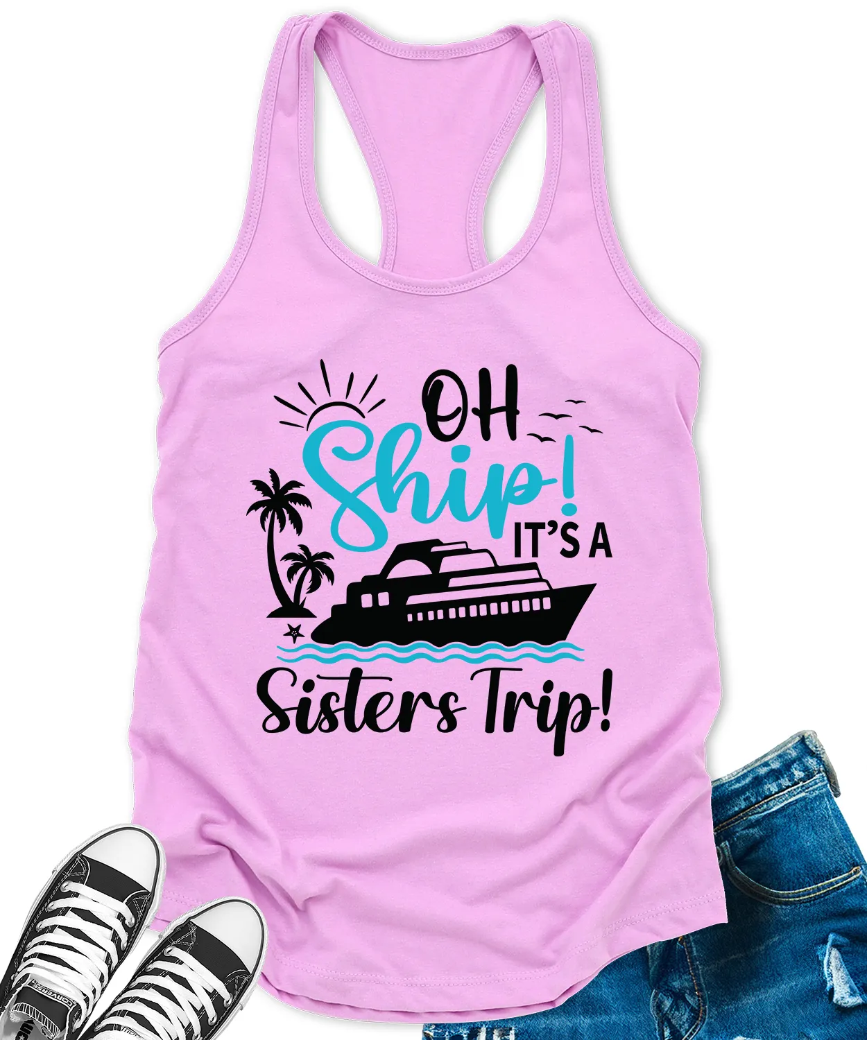 Oh Ship Its A Sisters Trip Cruise Tank Tops for Women Letter Print Sleeveless Summer Racerback Top