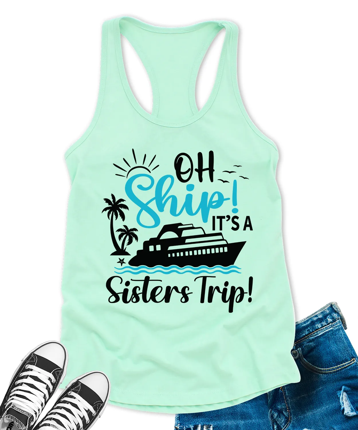 Oh Ship Its A Sisters Trip Cruise Tank Tops for Women Letter Print Sleeveless Summer Racerback Top