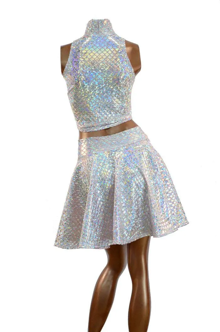 Pink Mermaid Crop & Skater Skirt Set