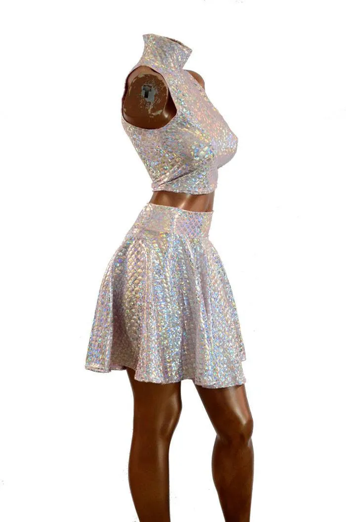 Pink Mermaid Crop & Skater Skirt Set