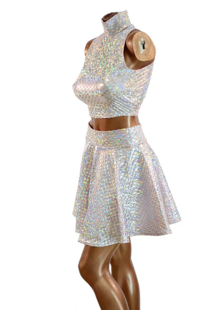 Pink Mermaid Crop & Skater Skirt Set