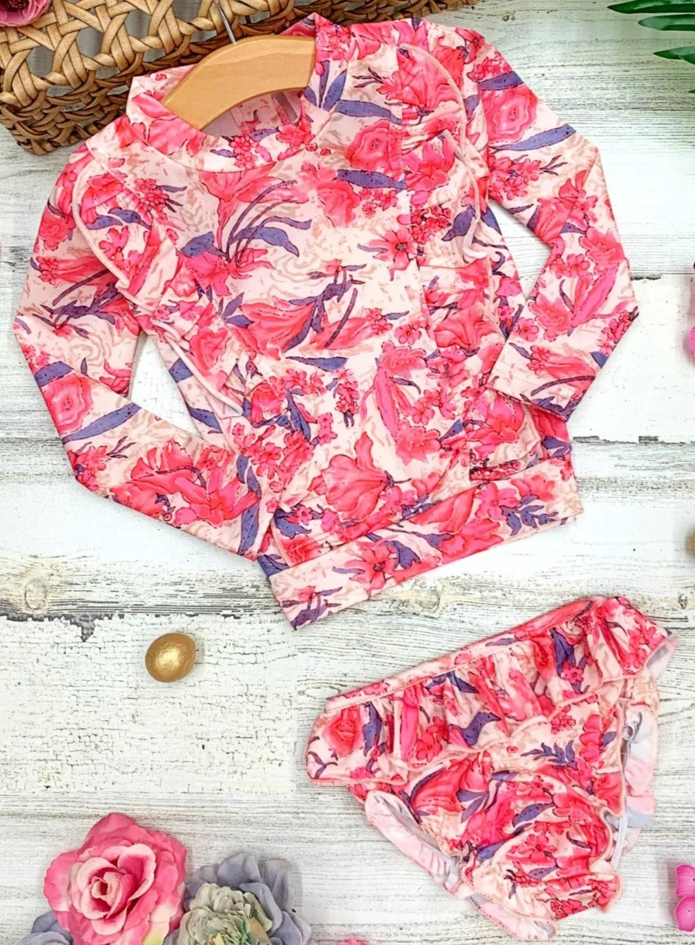 Precious Flower Rash Guard Two Piece Swimsuit