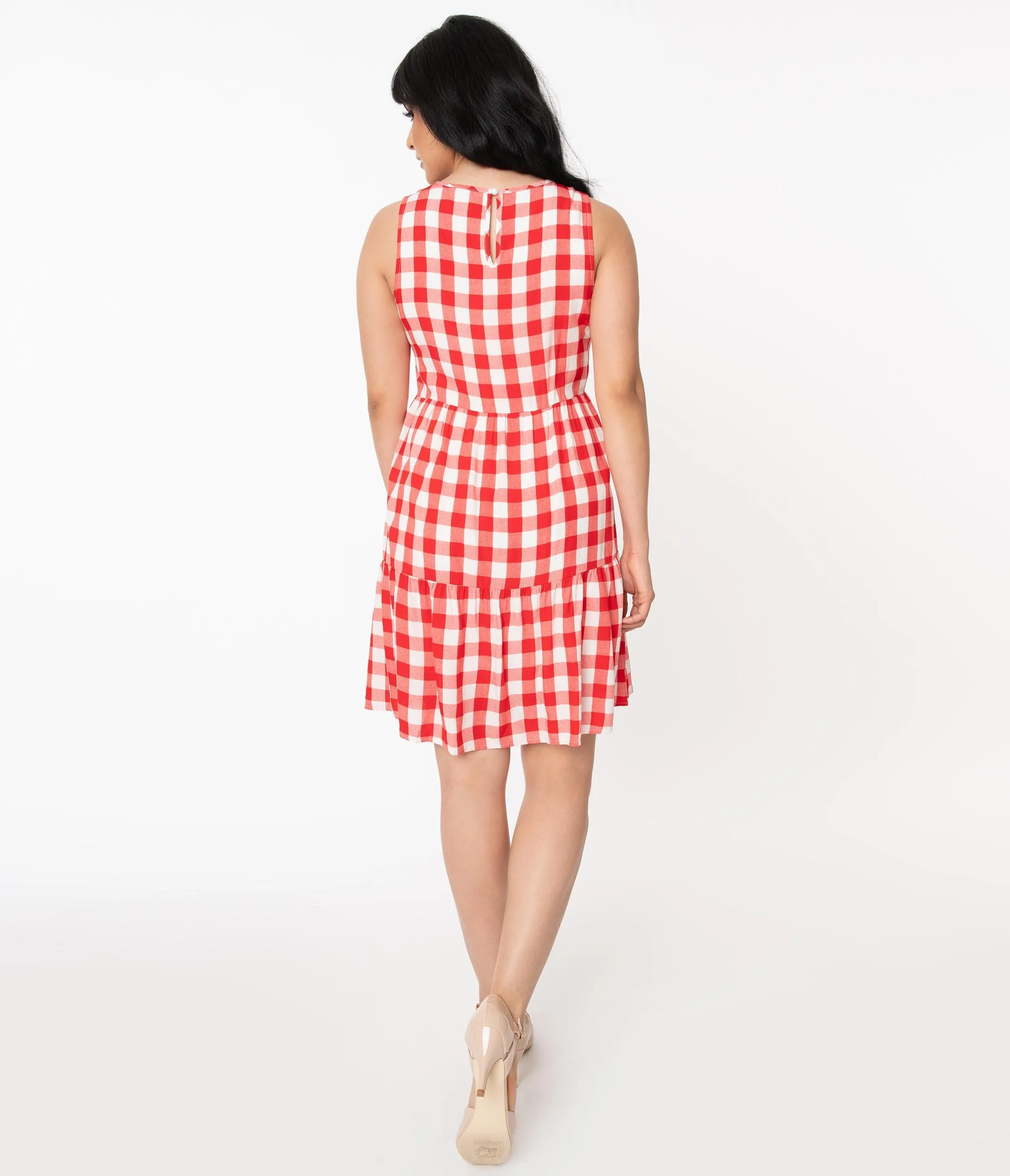 Red & White Gingham Casual Tunic Dress