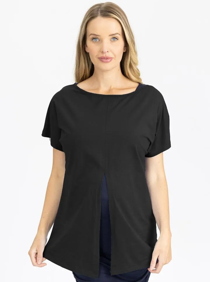 Reversible  Tie Front Maternity Top in Black