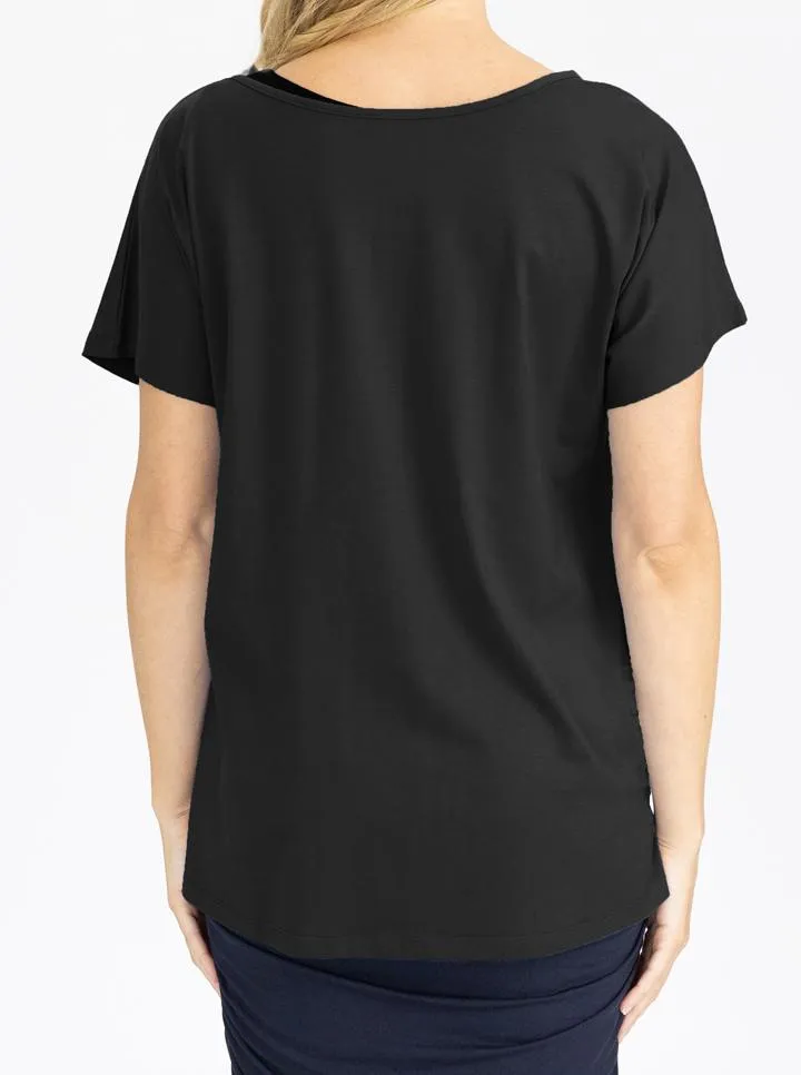 Reversible  Tie Front Maternity Top in Black