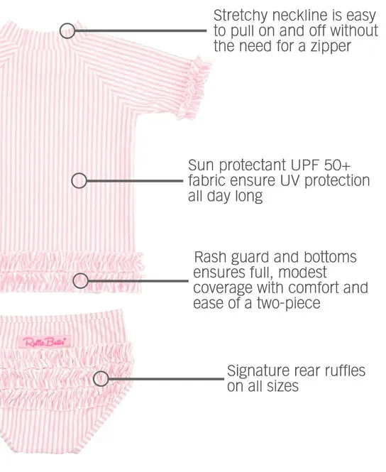 RuffleButts Pink Seersucker Ruffled Rash Guard Bikini