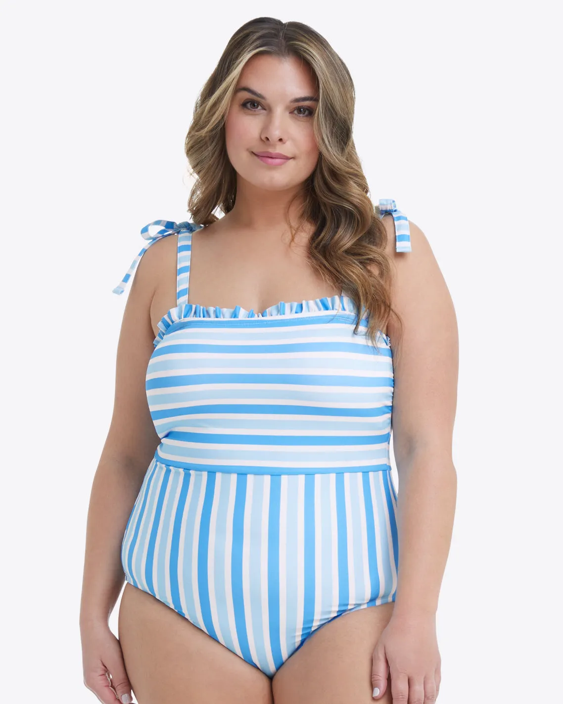 Ruffled One Piece Swimsuit in Awning Stripe