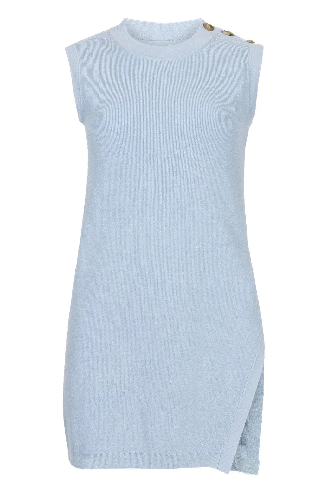 Sleeveless Long Knit Top Button Shoulder