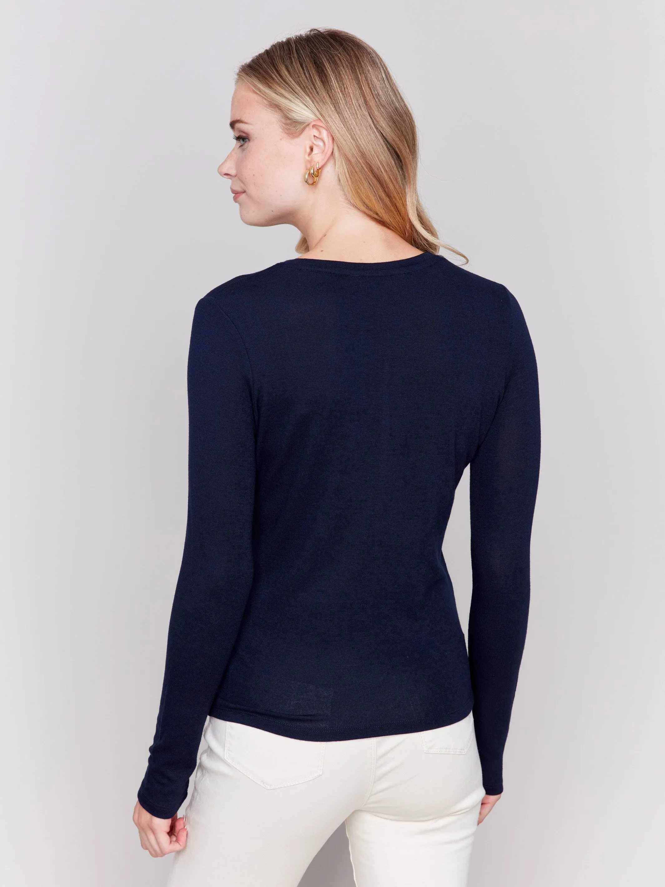 Soft Jersey Top With Front Knot Detail - Navy