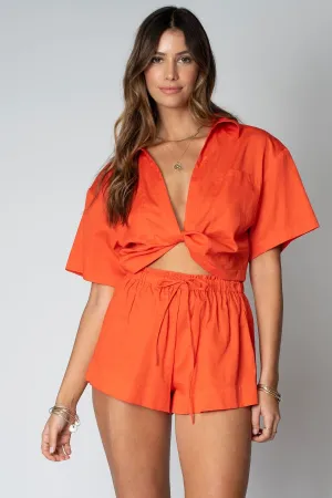 Stillwater Knot Front Short Sleeve Shirt in Poppy