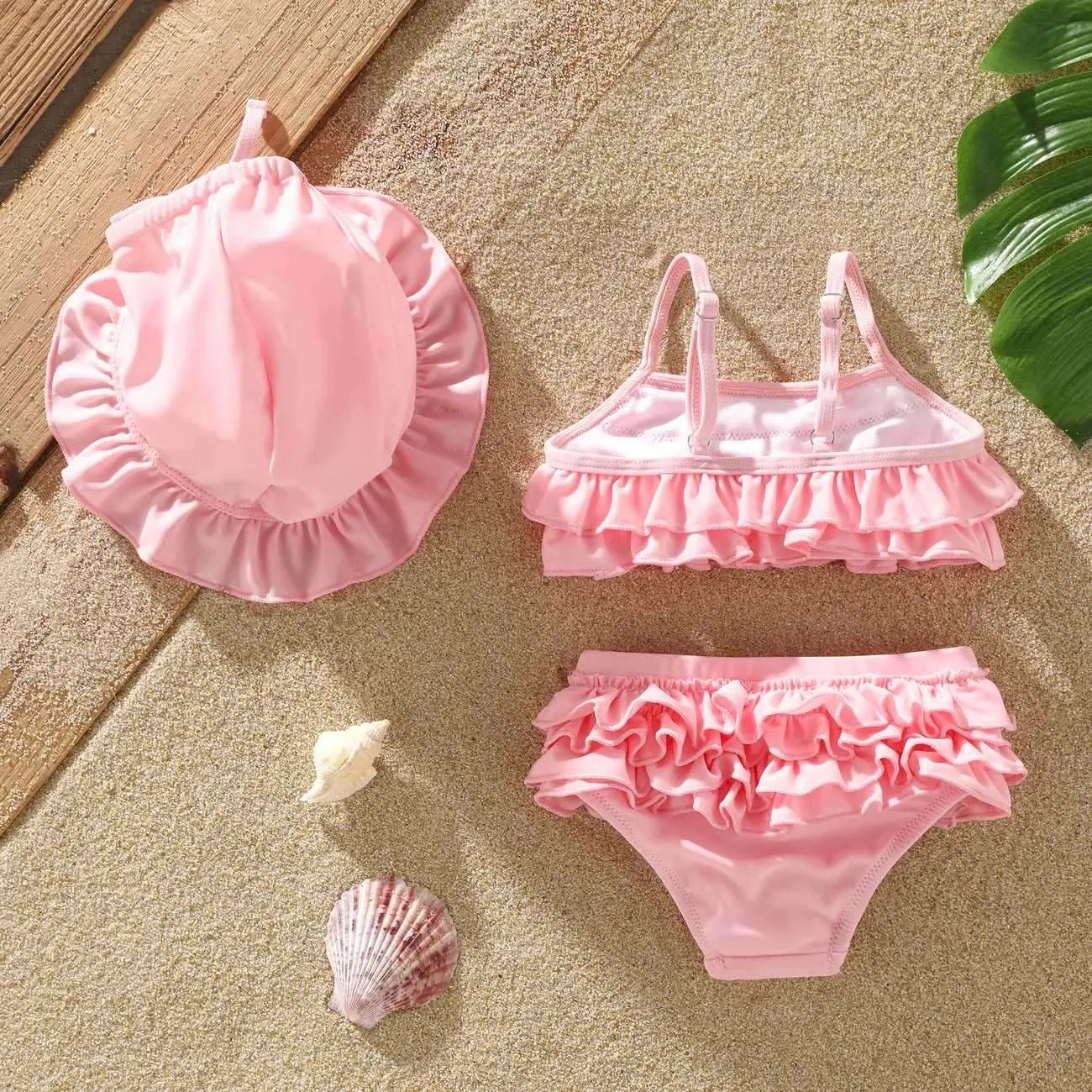 Sweet Ruffle Edge Swimsuit Set - Baby Girl (3Pcs)