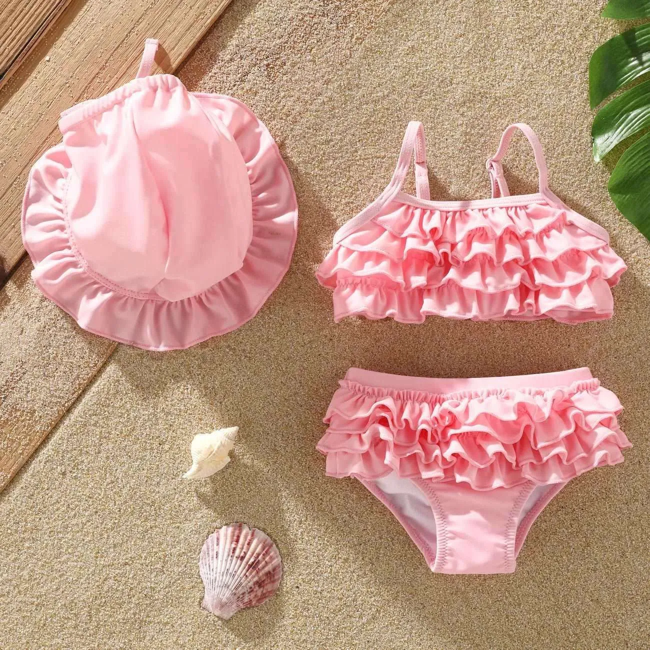 Sweet Ruffle Edge Swimsuit Set - Baby Girl (3Pcs)