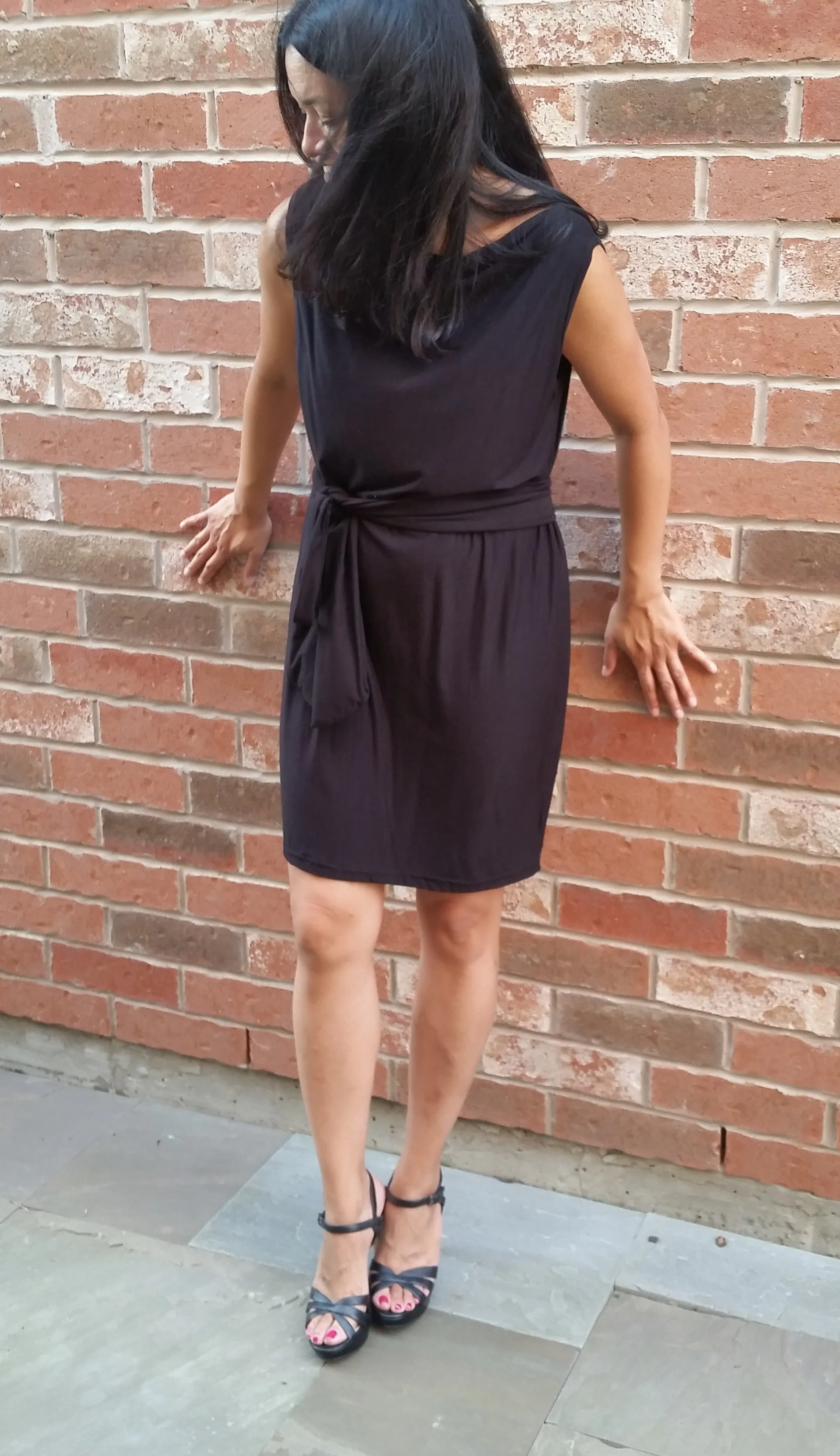 The Chloe Bamboo Drape Neck Sleeveless Dress