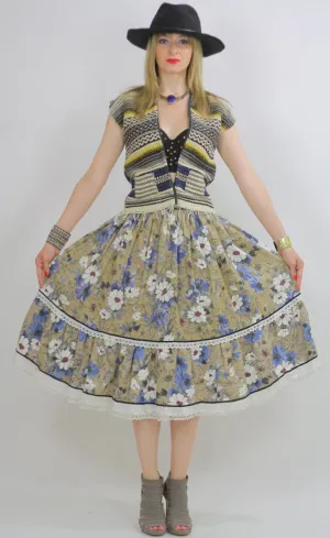 Tiered floral skirt boho hippie knee length