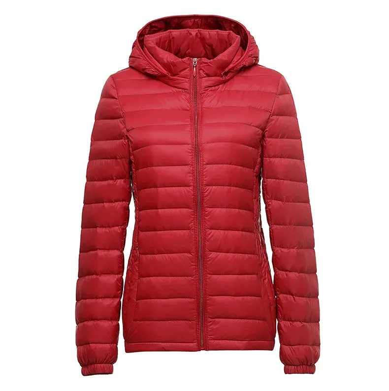 Women Soft and Lightweight 90% Duck Down Jacket Removable Hood