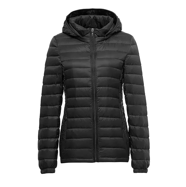 Women Soft and Lightweight 90% Duck Down Jacket Removable Hood
