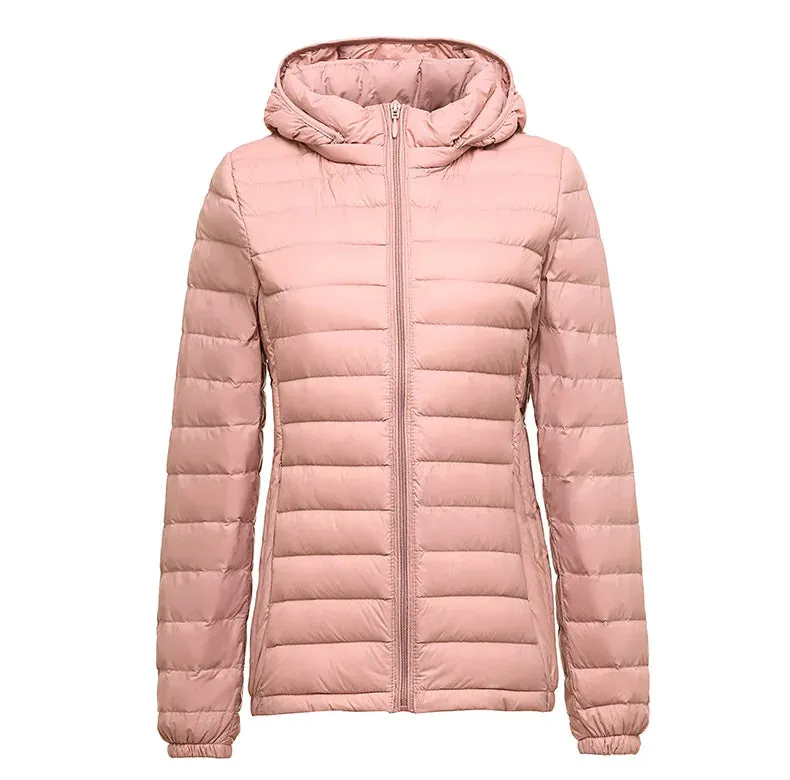 Women Soft and Lightweight 90% Duck Down Jacket Removable Hood