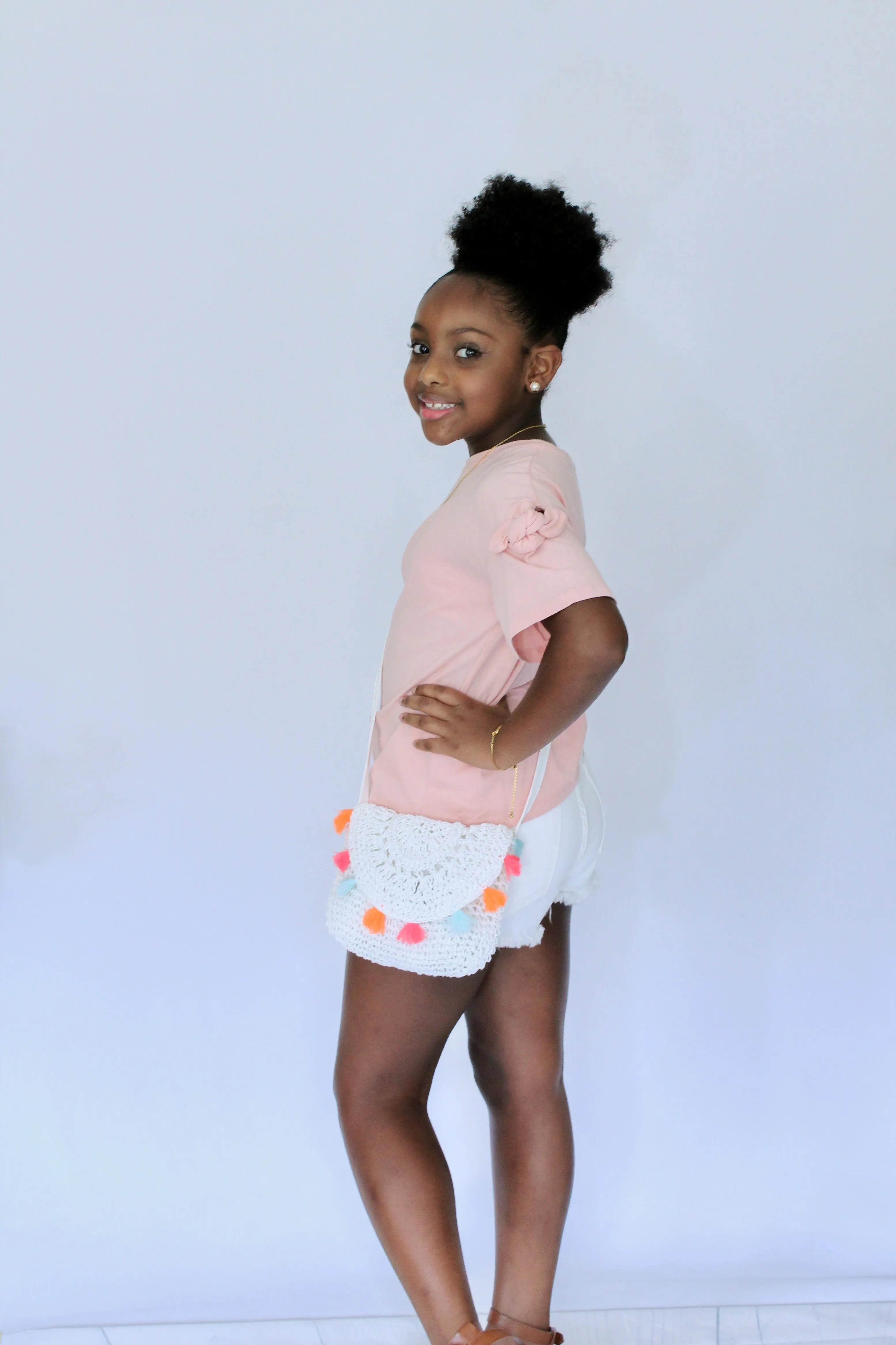 Y-Knot Rae Fancy Bow Sleeve Tee in Light Pink