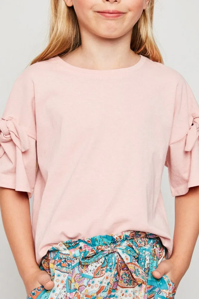Y-Knot Rae Fancy Bow Sleeve Tee in Light Pink