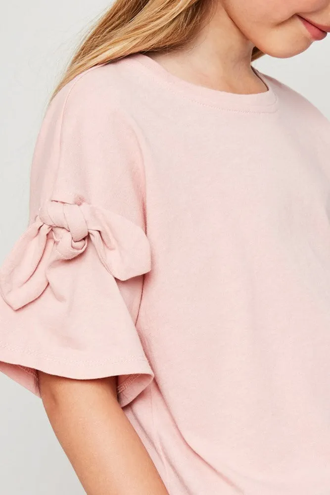Y-Knot Rae Fancy Bow Sleeve Tee in Light Pink