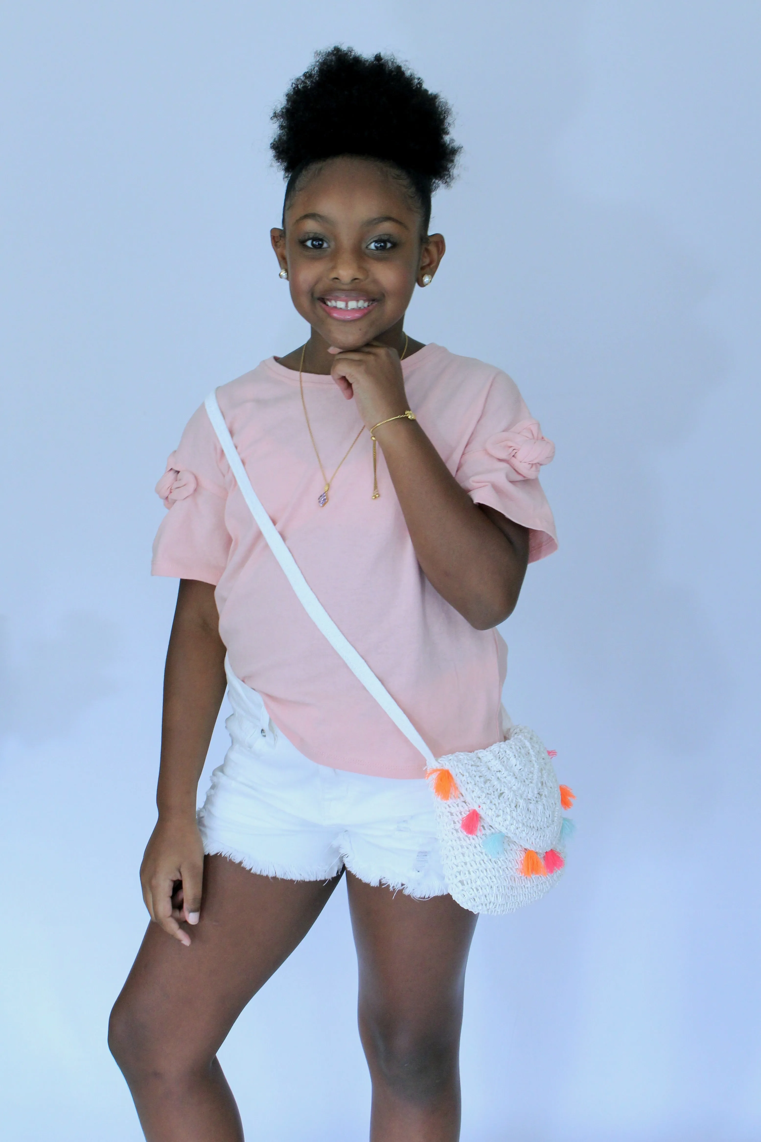 Y-Knot Rae Fancy Bow Sleeve Tee in Light Pink
