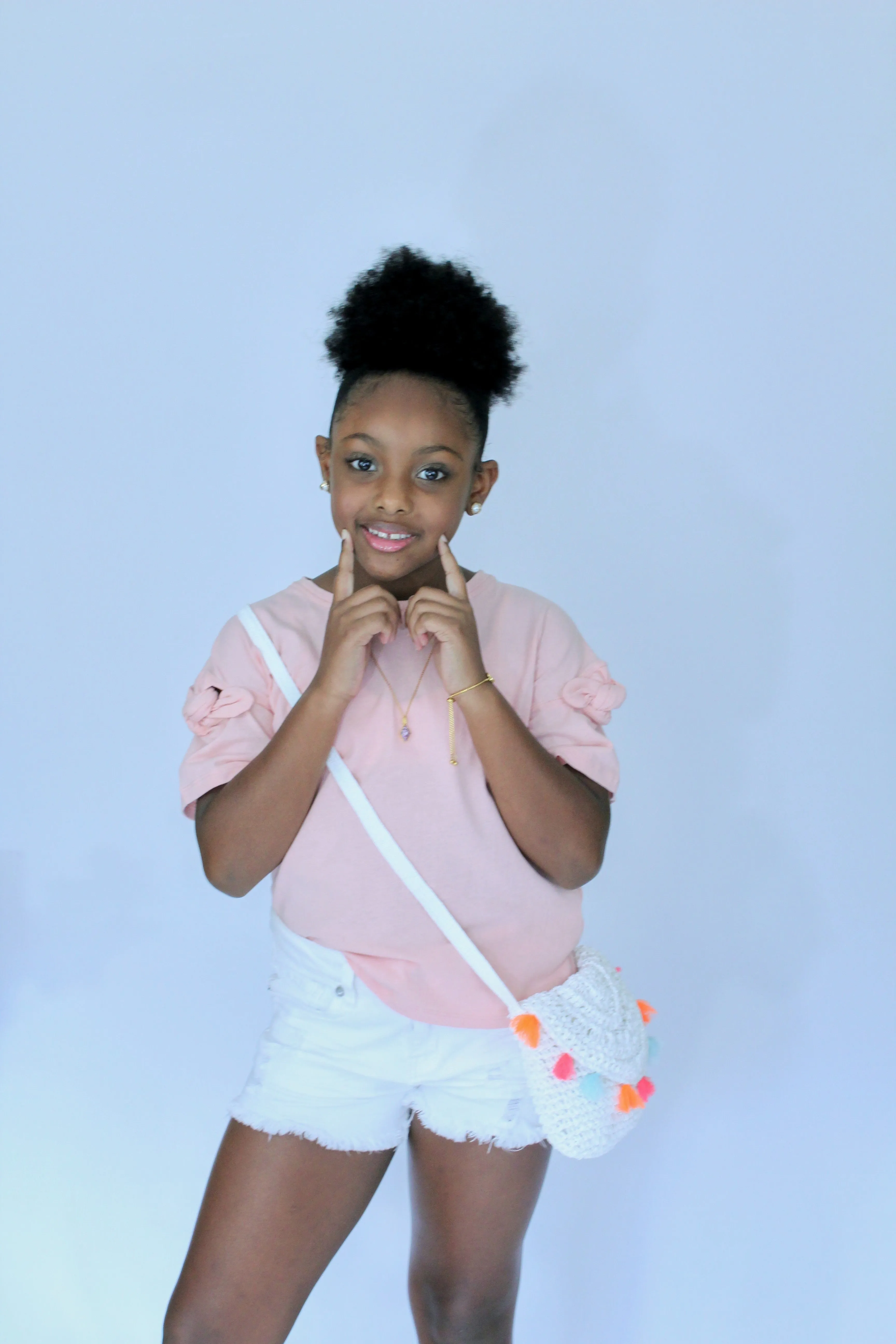 Y-Knot Rae Fancy Bow Sleeve Tee in Light Pink